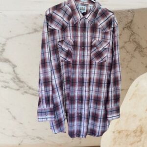 🔥🐎 Ely Cattleman Men's 2XL Pearl Snap Long Sleeve Brown Plaid Shirt. Pre-owned